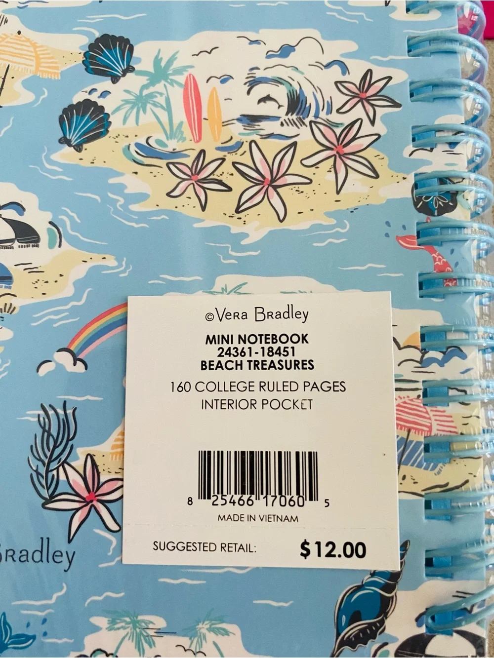 Vera Bradley Mini Spiral Notebook NWT Beach Treasures. 160 pages